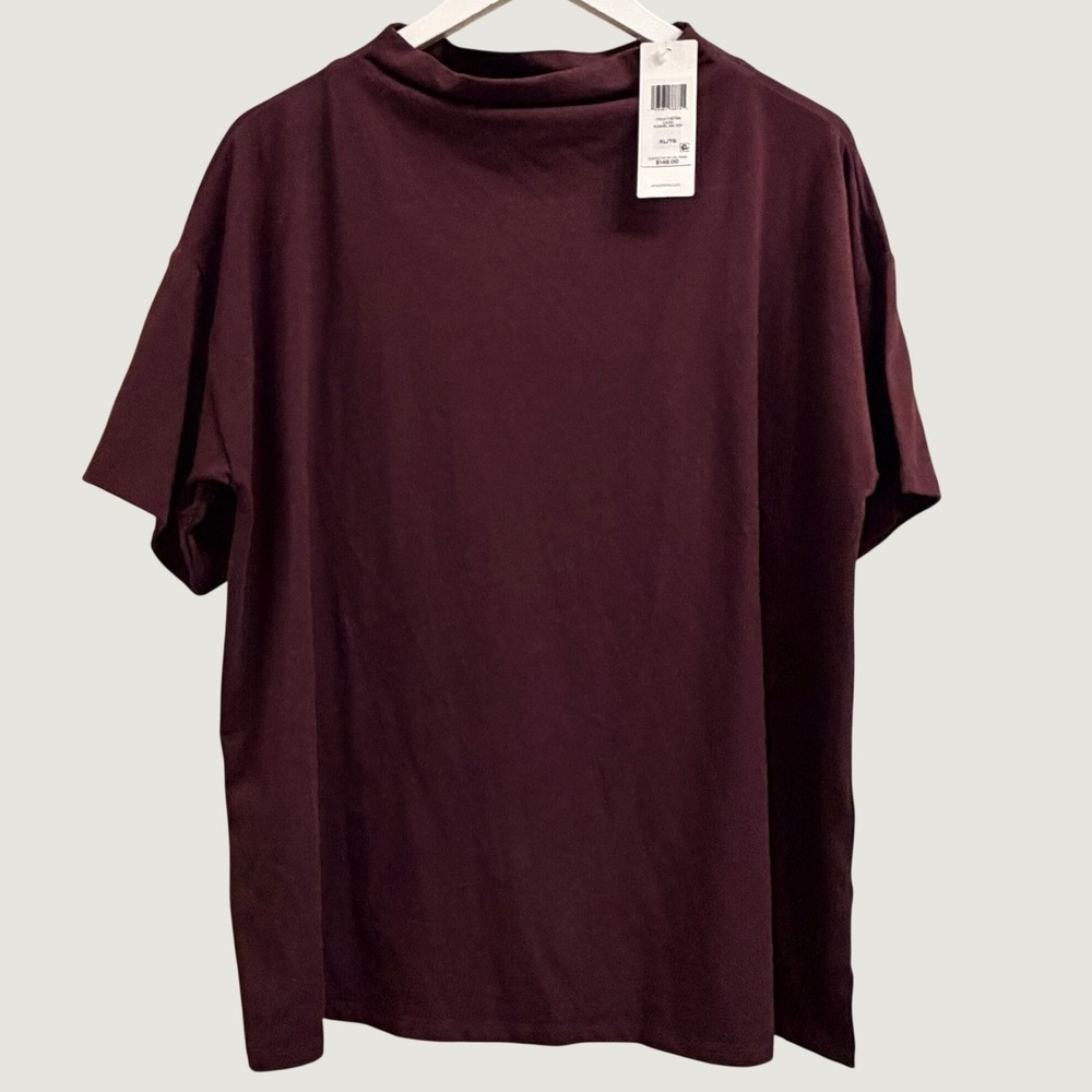 Eileen Fisher Organic Cotton Casis Funnel Neck Top Womens XL Maroon- NWT